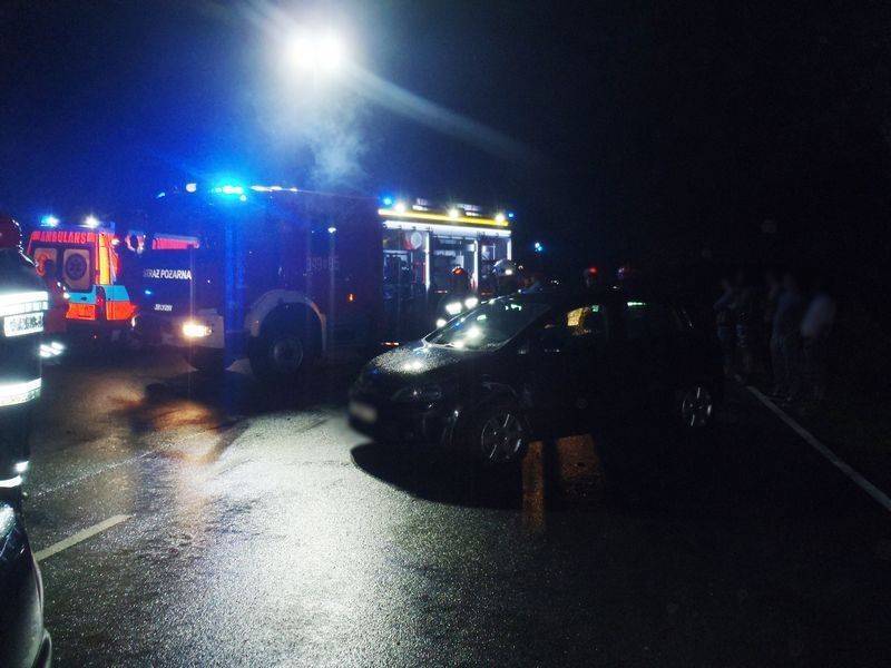Zderzenie dwóch samochodów osobowych w Olszance (gmina Podegrodzie) – fot. KM PSP w Nowym Sączu