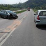 Zderzenie trzech samochodów osobowych na Obwodnicy Północnej - Fot. KM PSP Nowy Sącz