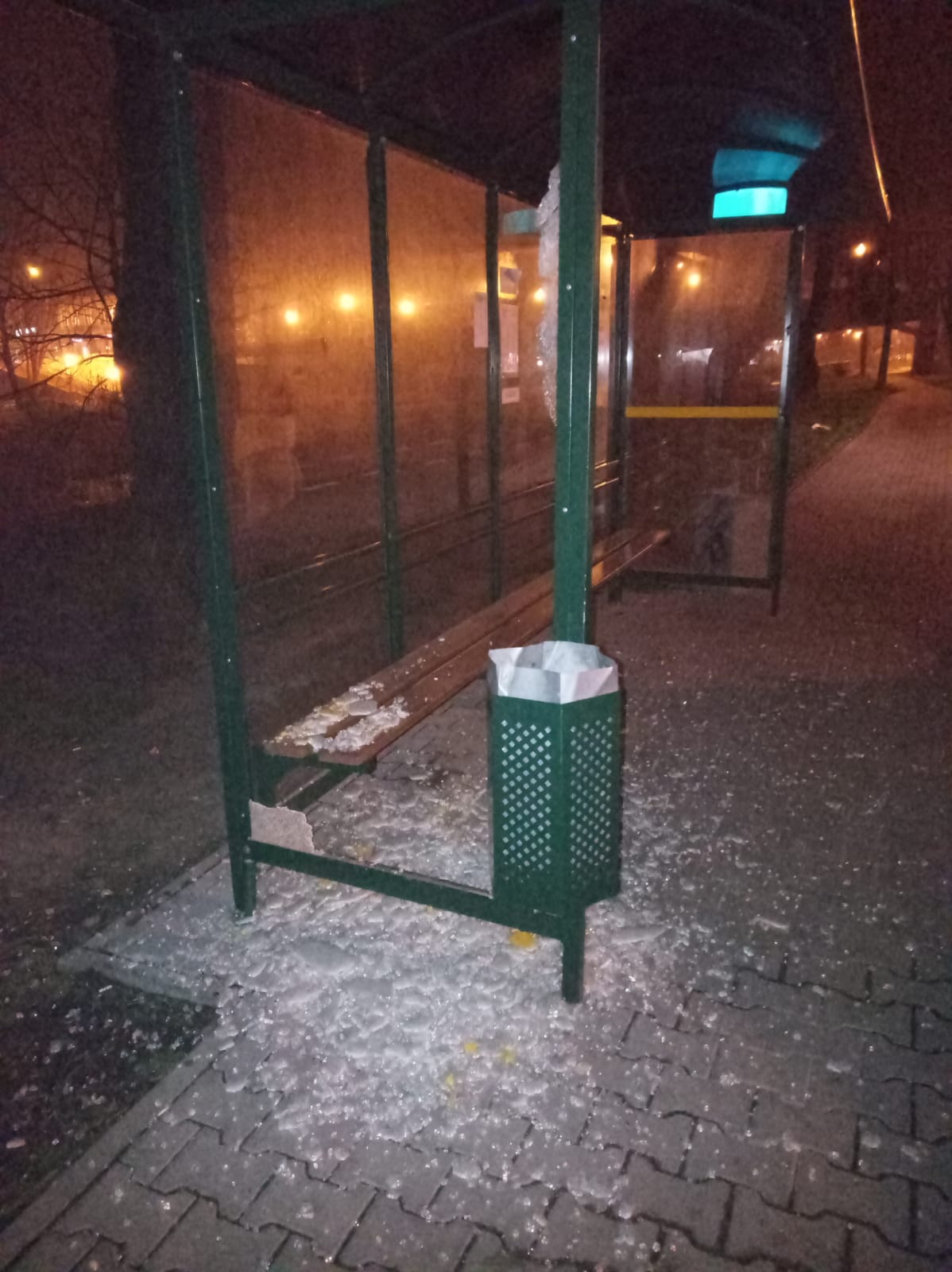 Uszkodzony przystanek na ul. Lwowskiej - fot. KMP Nowy Sącz