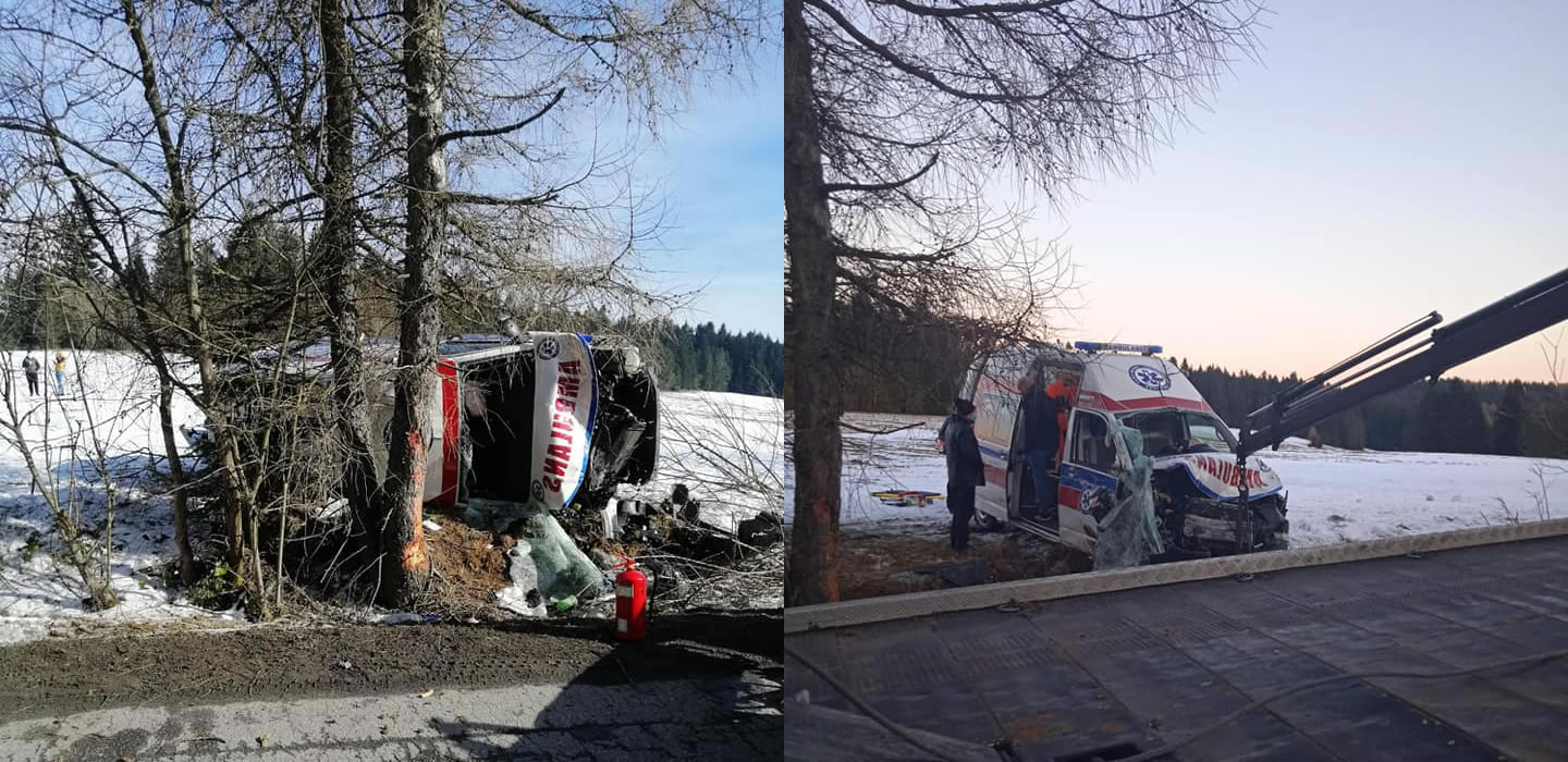 Wypadek karetki Pogotowia Ratunkowego w Czyrnej - fot. KM PSP Nowy Sącz