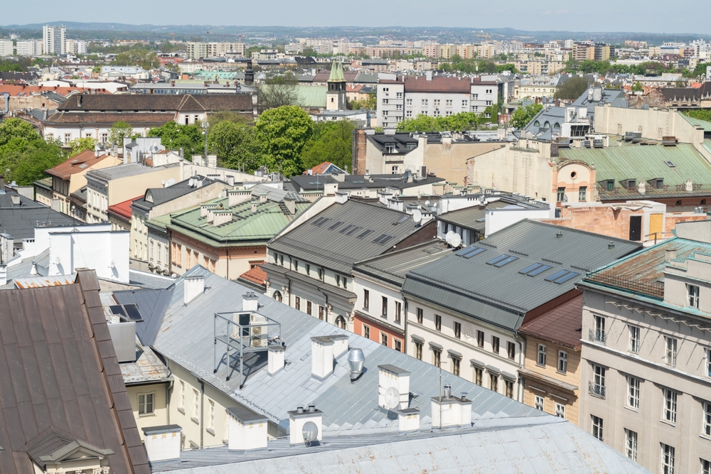 Krakow,Urban,Architecture.,Aerial,View,Of,Tenement,Houses,In,Cracow